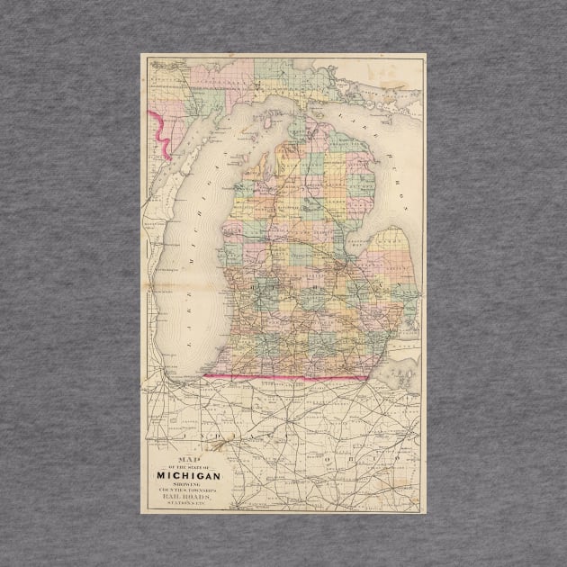 Vintage Map of Michigan (1873) by Bravuramedia